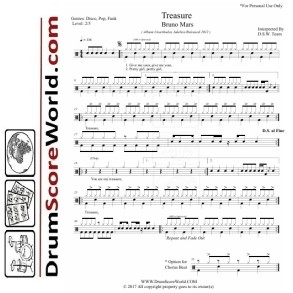 Bruno Mars - Treasure - Drum Sheet + Play-Along